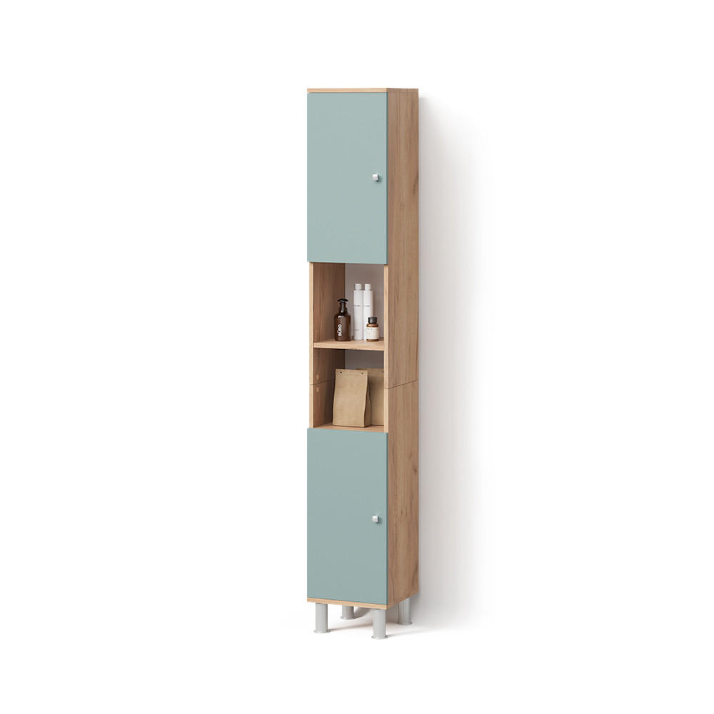 BADSCHRANK Fucino Goldkraft Eiche 30 x 190 cm - Honigeiche/Grün, Holzwerkstoff (30/190/30cm) - Livinity®