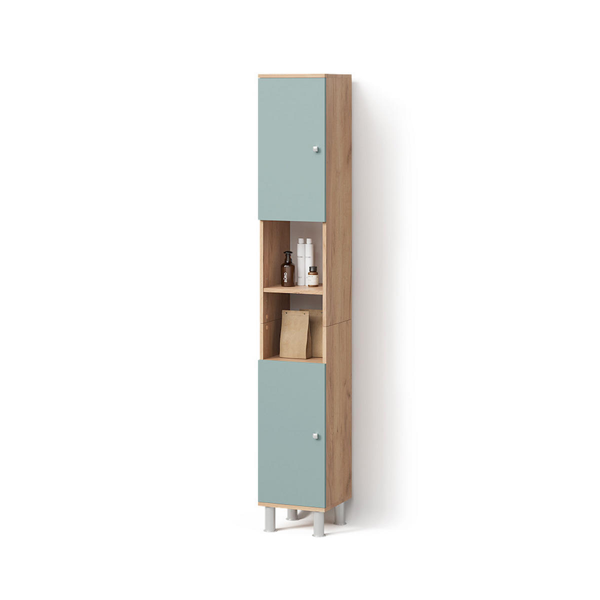 BADSCHRANK Fucino Goldkraft Eiche 30 x 190 cm - Eiche Wotan/Braun, Holzwerkstoff (30/190/30cm) - Livinity®