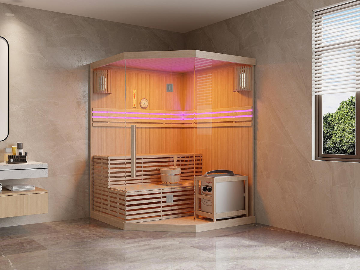 FINNISCHE Sauna - 4 Personen - Holz, Platte - Naturfarben Hell - - Naturfarben, Holz (150/200/150cm) - Vente-Unique
