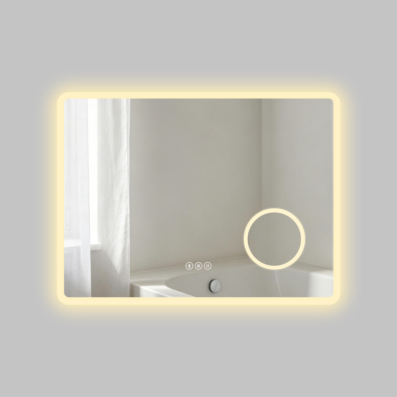 BADSPIEGEL mit Beleuchtung 60/80 cm rechteckig LED, Bluetooth, Vergrößerungsspiegel, Antibeschlag - Transparent, Glas (80/60/3.5cm) - S'AFIELINA