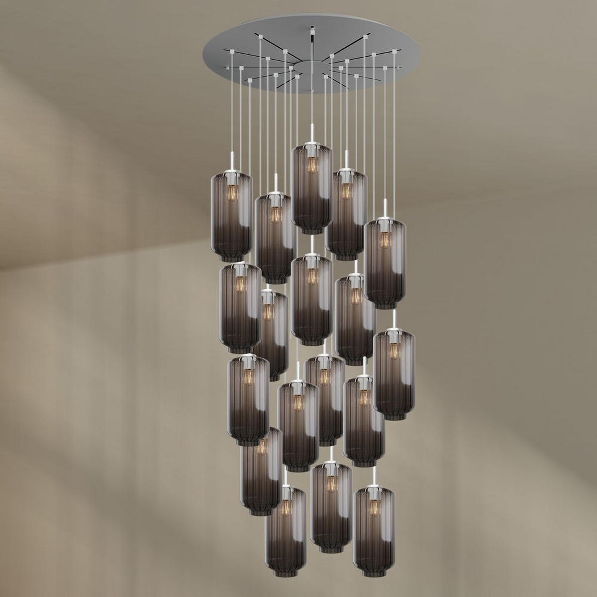 GALERIELEUCHTE Velo 20-flammig Rauch Ø 18cm - Anthrazit/Weiß, Glas (18/18/33cm) - s.luce