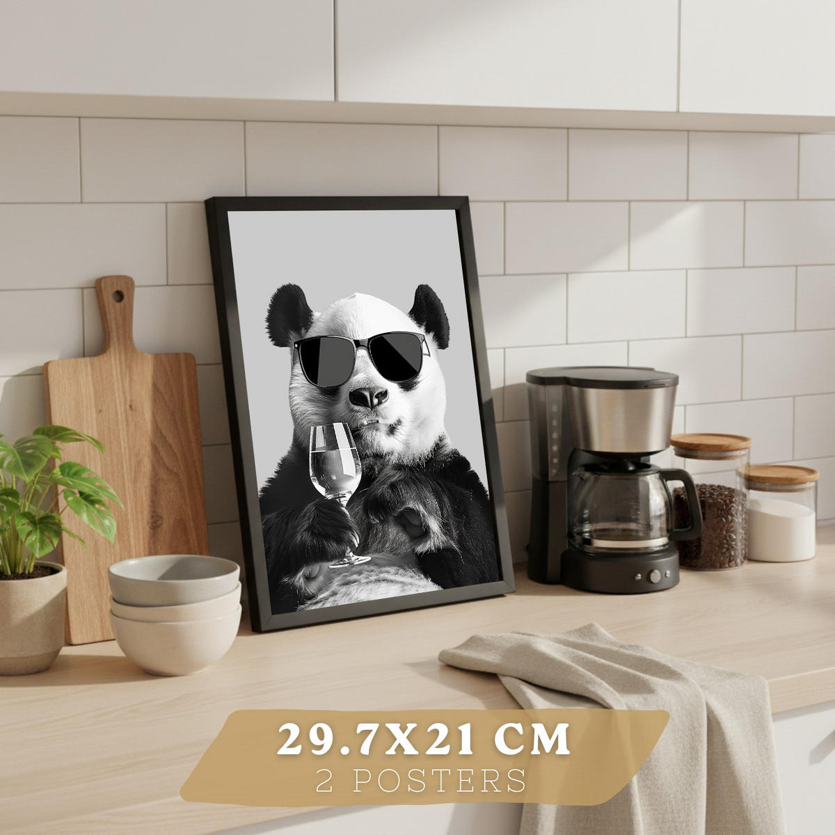 PLAKAT Sada 2 Panda Bears A4 Černý rám - černá, papír (29.7/1/21cm) - Nacnic