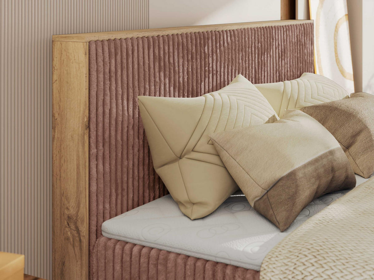 BOXBETT WOOD CLASSIC KING 160/200 - Rosa Cord - H3 - Rosa, Textil (160/200cm) - MKS