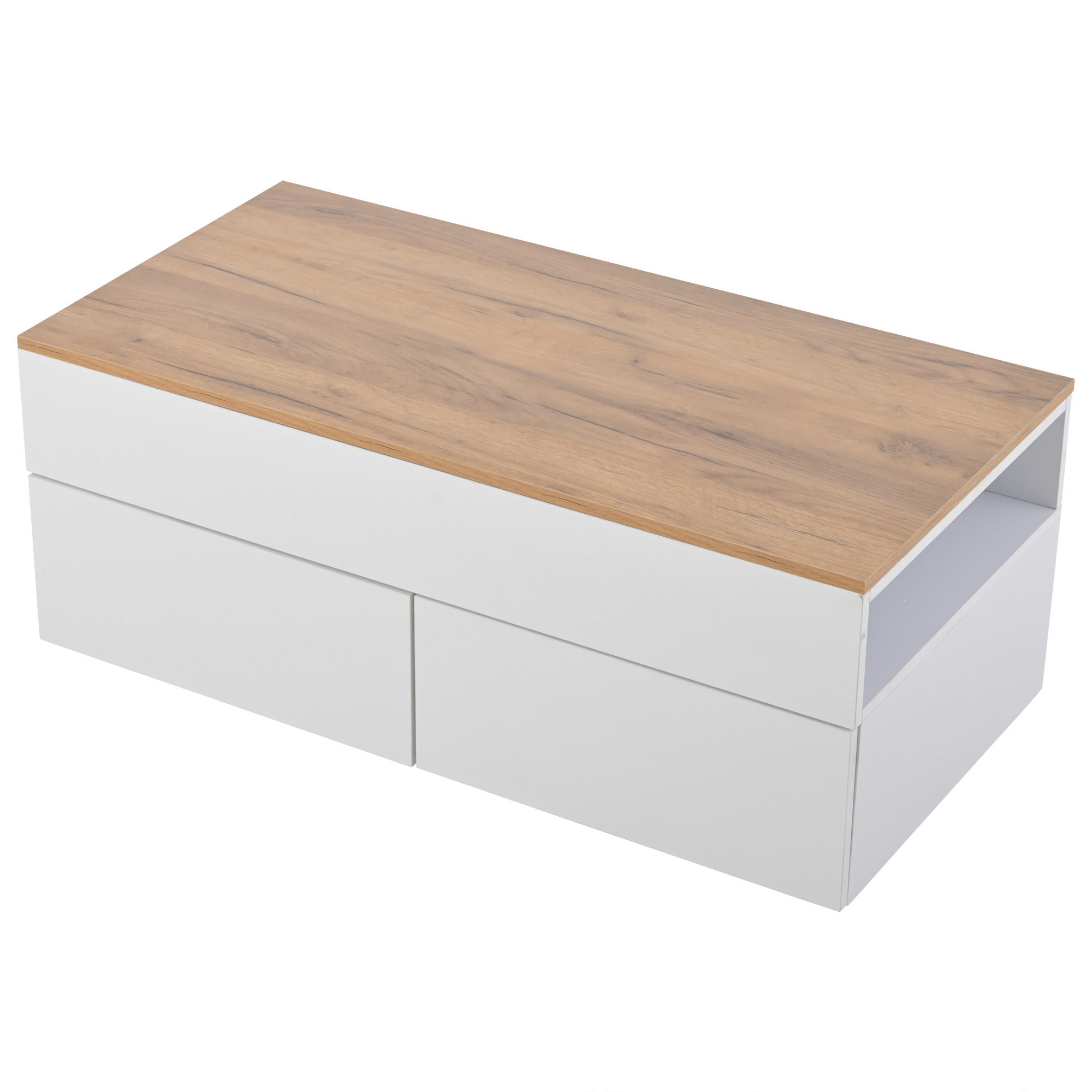 COUCHTISCH Weiß/Holzoptik 100/50/40 cm mit Hubfunktion und 2 Schubladen - Weiß, Holzwerkstoff (50/100/40cm) - PANGIVO