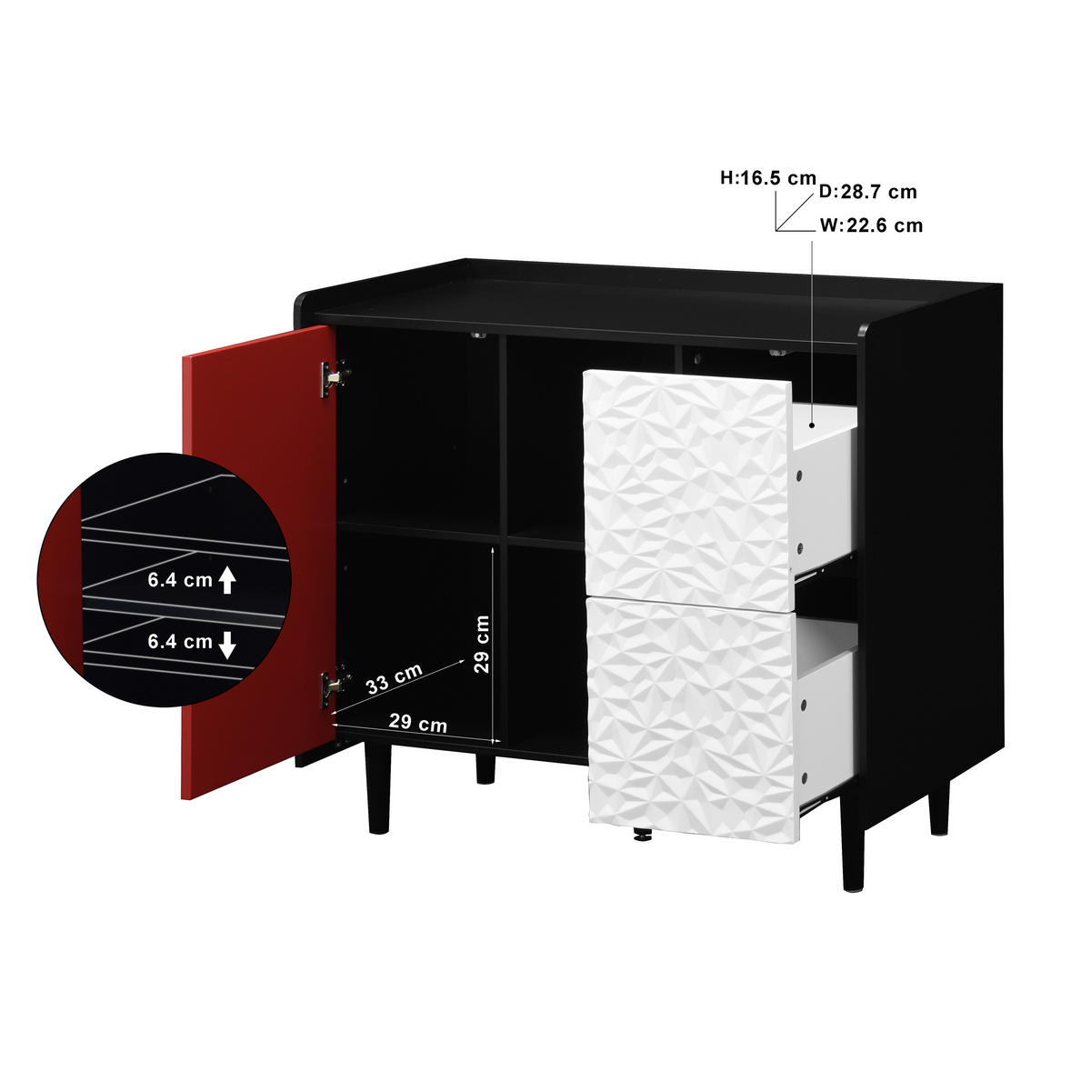 SIDEBOARD Schwarz/Rot 90/40/80 cm - Schwarz, Holzwerkstoff (90/80/40cm) - PANGIVO