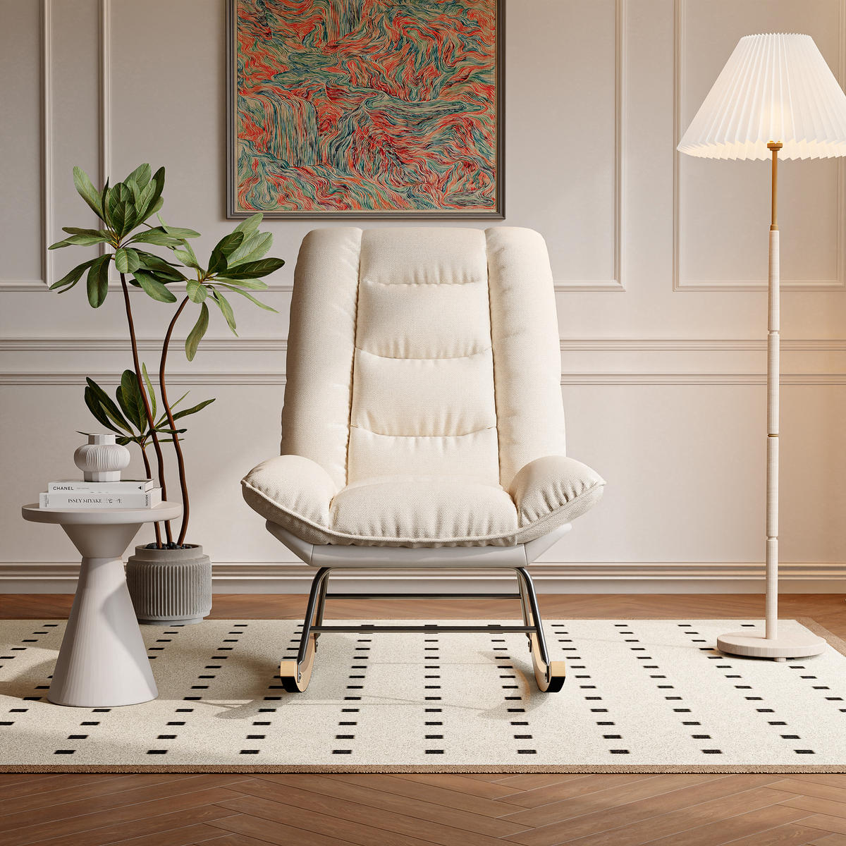 SCHAUKELSTUHL mit Verstellbarer Rückenlehne, Beige und Grau (B) - Beige, Metall (90/100/63cm)