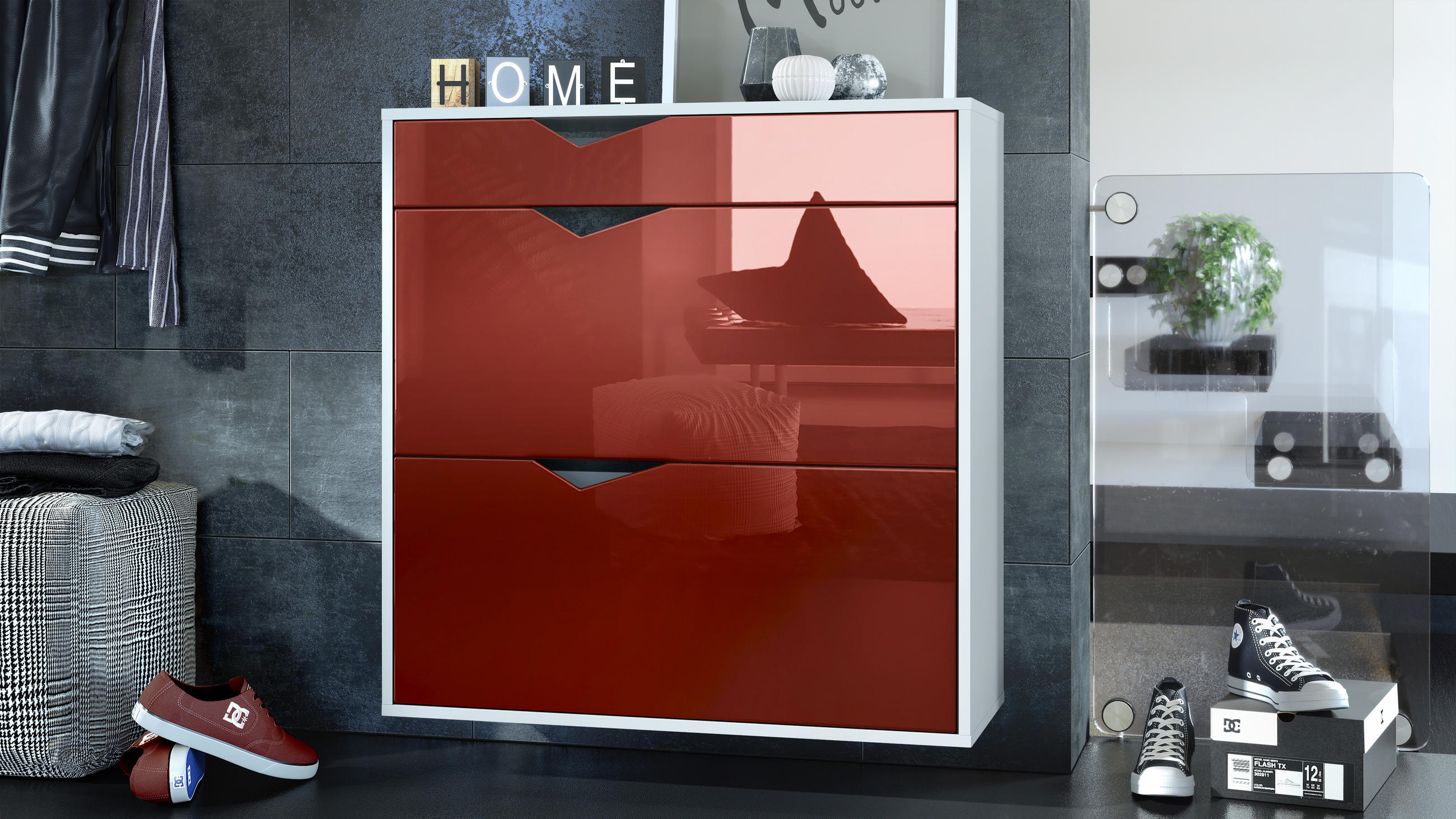 Thumbnail - Vladon Schuhschrank, Bordeaux, Holzwerkstoff, 85x87x33 cm, Garderobe, Schuhaufbewahrung, Schuhschränke