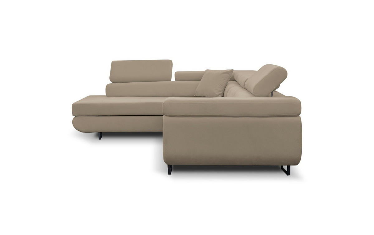 ECKSOFA Jerry in L-Form mit Schlaffunktion und Bettkasten, Farbe: Beige, Veloursstoff, Ottomane Links - Beige, Textil (202/275cm) - VENASI MÖBEL