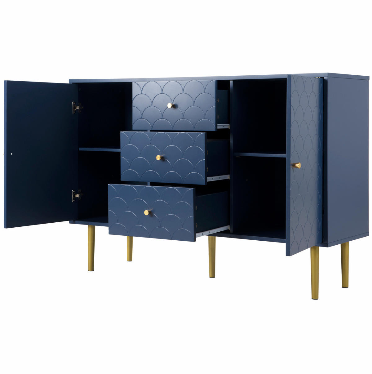 KOMMODE mit 2 Türen und 3 Schubladen 120 x 40 x 83 cm Marineblau - Blau, Metall (40/83/120cm) - Meubliv
