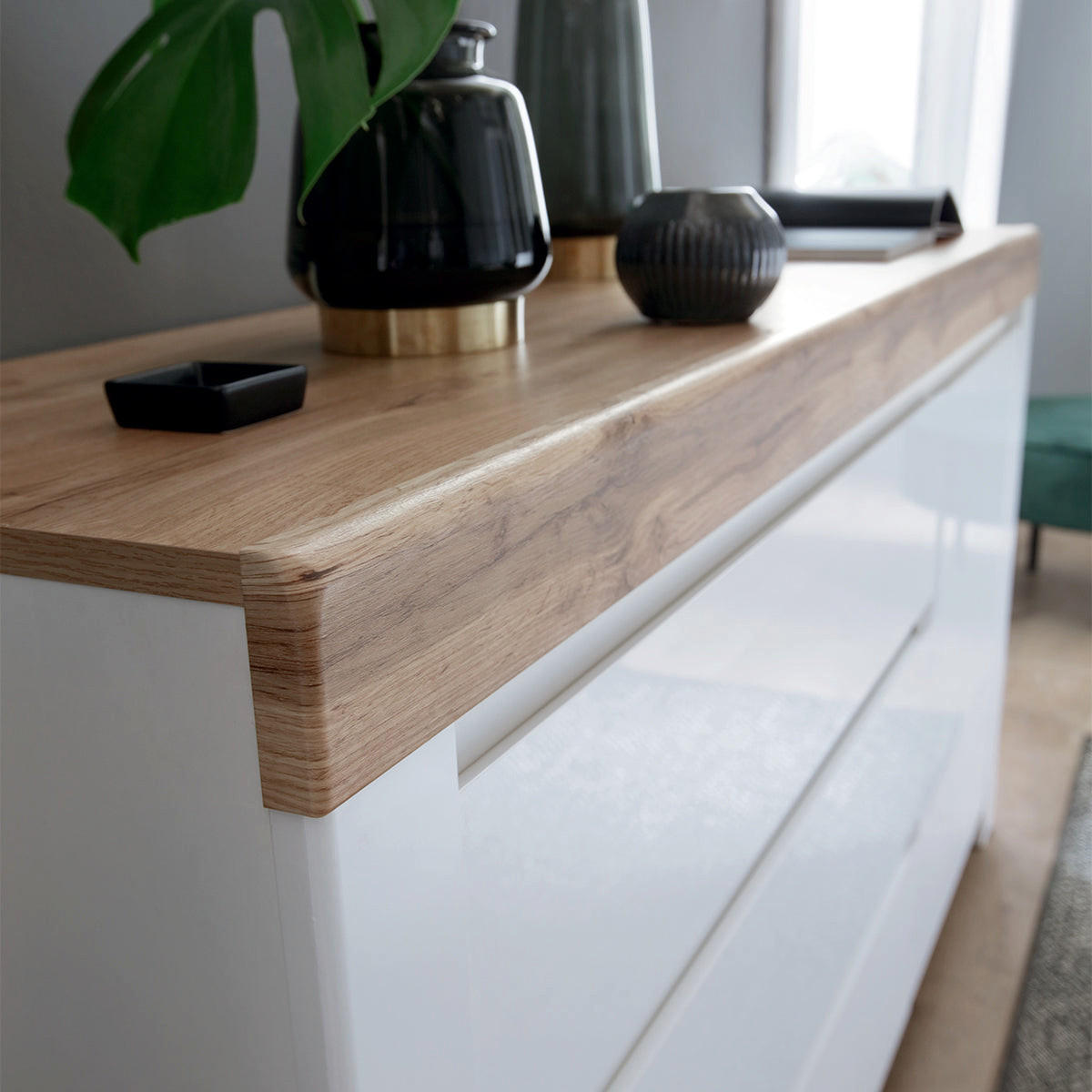 SIDEBOARD Hella Weiß und Holz - Weiß, Holzwerkstoff (156/84/42cm) - Petits-meubles