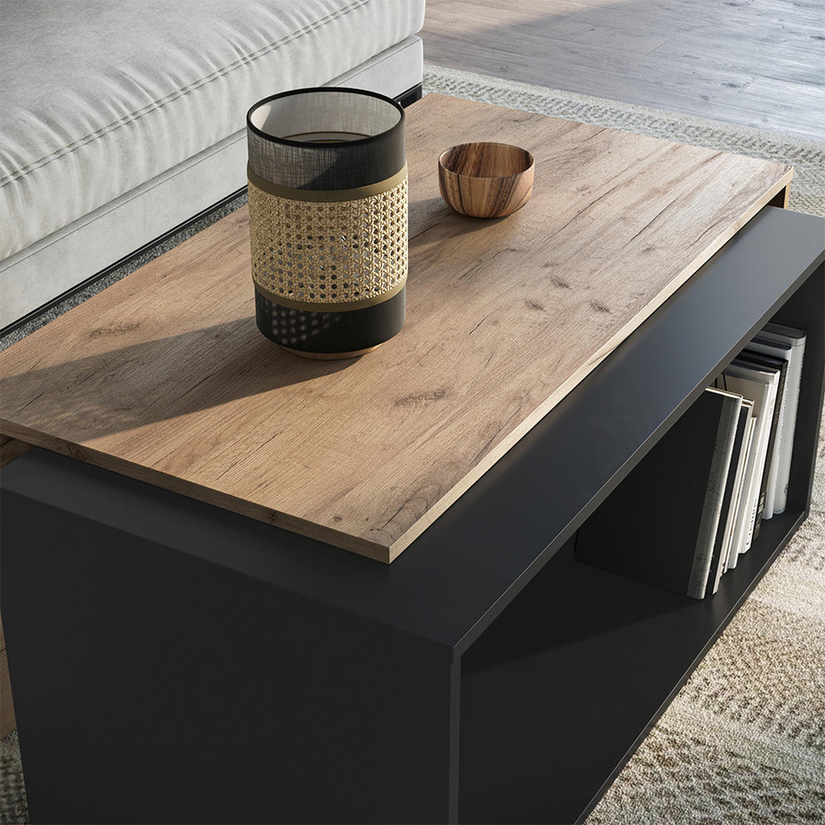 COUCHTISCH Paul Anthrazit/Goldkraft Eiche 90 x 48 cm - Honigeiche/Anthrazit, Holzwerkstoff (48/90/40cm) - Vicco
