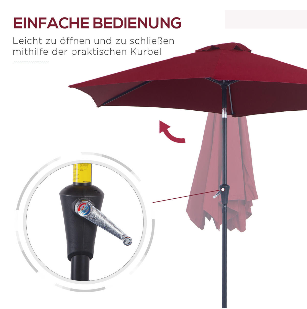 SONNENSCHIRM rund 260 cm in Rot mit Kurbel und Neigefunktion - Rot, Metall (260/260cm) - BEAOK