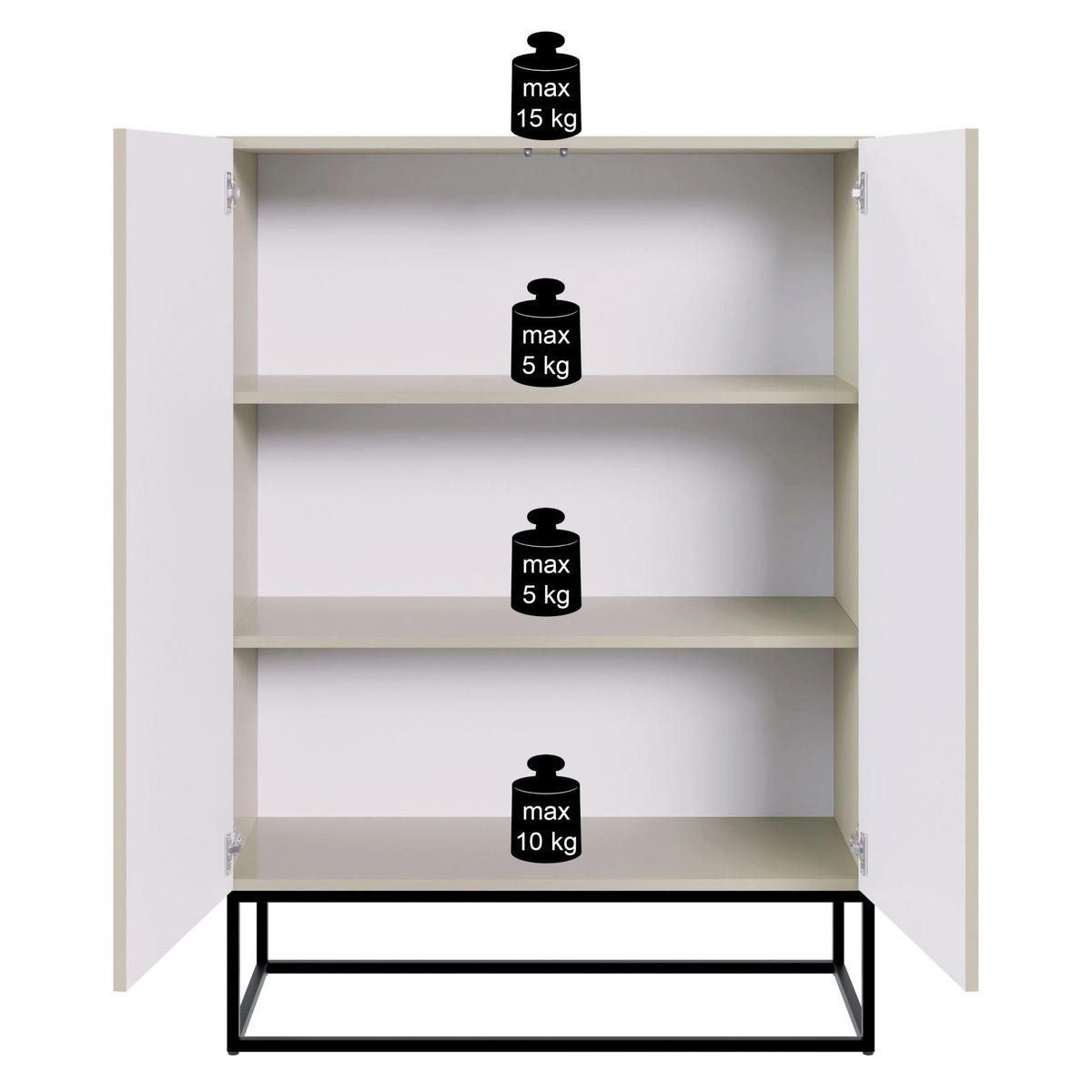 HIGHBOARD Veldio Graubeige mit goldenem Metallgestell 90 cm - Taupe/Greige, Holzwerkstoff/Metall (90/125/38cm) - Selsey