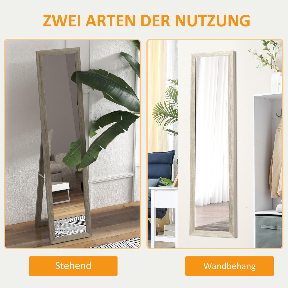 STANDSPIEGEL, Ganzkörperspiegel mit Ständer, freistehender Wandspiegel, Grau - Grau, Glas (40/155/37cm) - HOMCOM