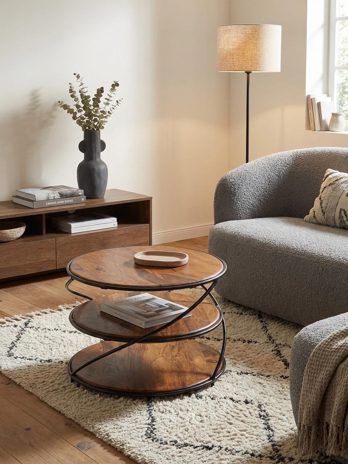 COUCHTISCH aus Sheesham-Massivholz, 58x58 cm, mit 3 Ablageflächen und außergewöhnlichem Design - Schwarz/Braun, Holz/Metall (58/58/40cm) - KADIMA DESIGN