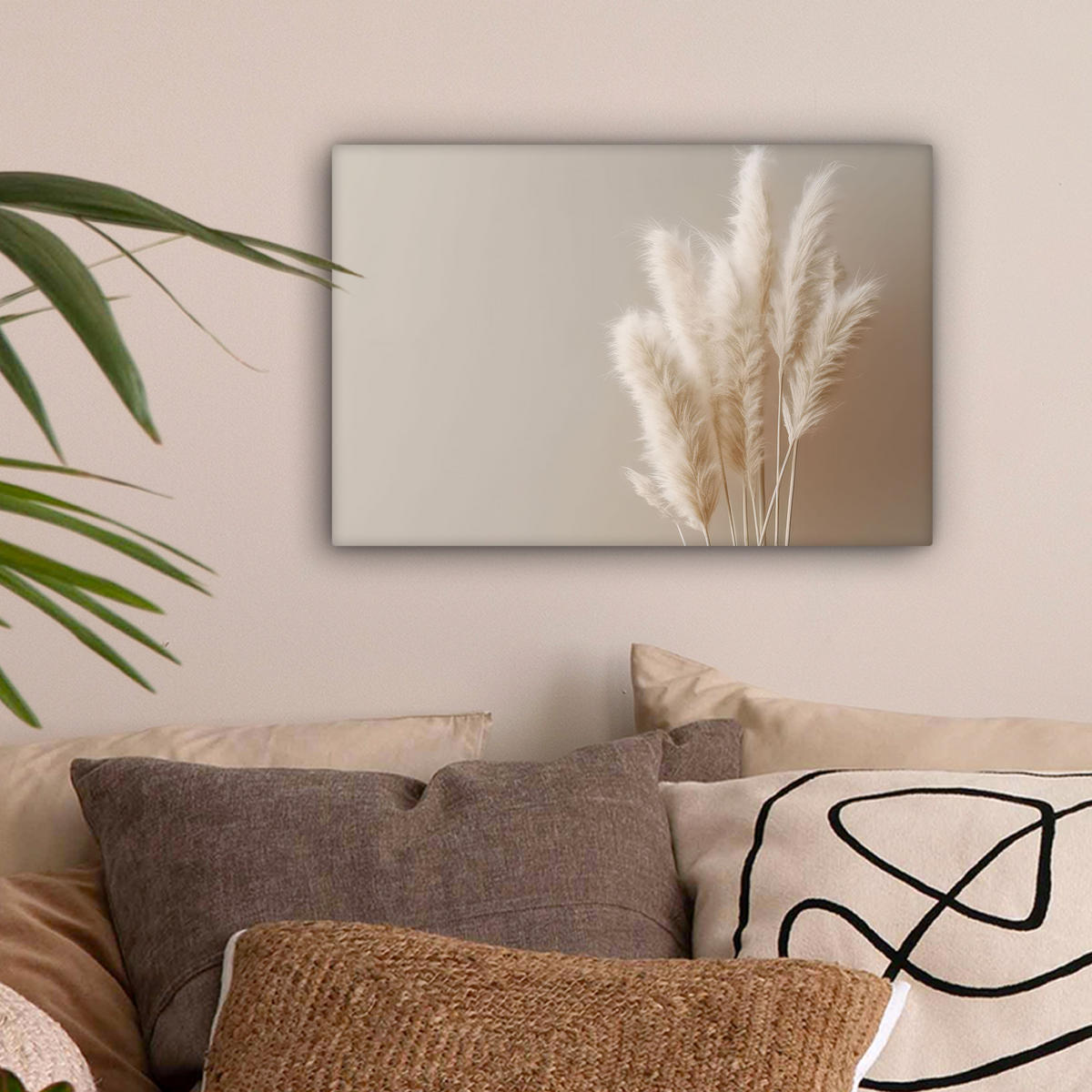LEINWANDBILD Pampasgras - Federn - Pastell - Weiß 30x20 cm - Naturfarben, Textil (30/20cm) - MuchoWow