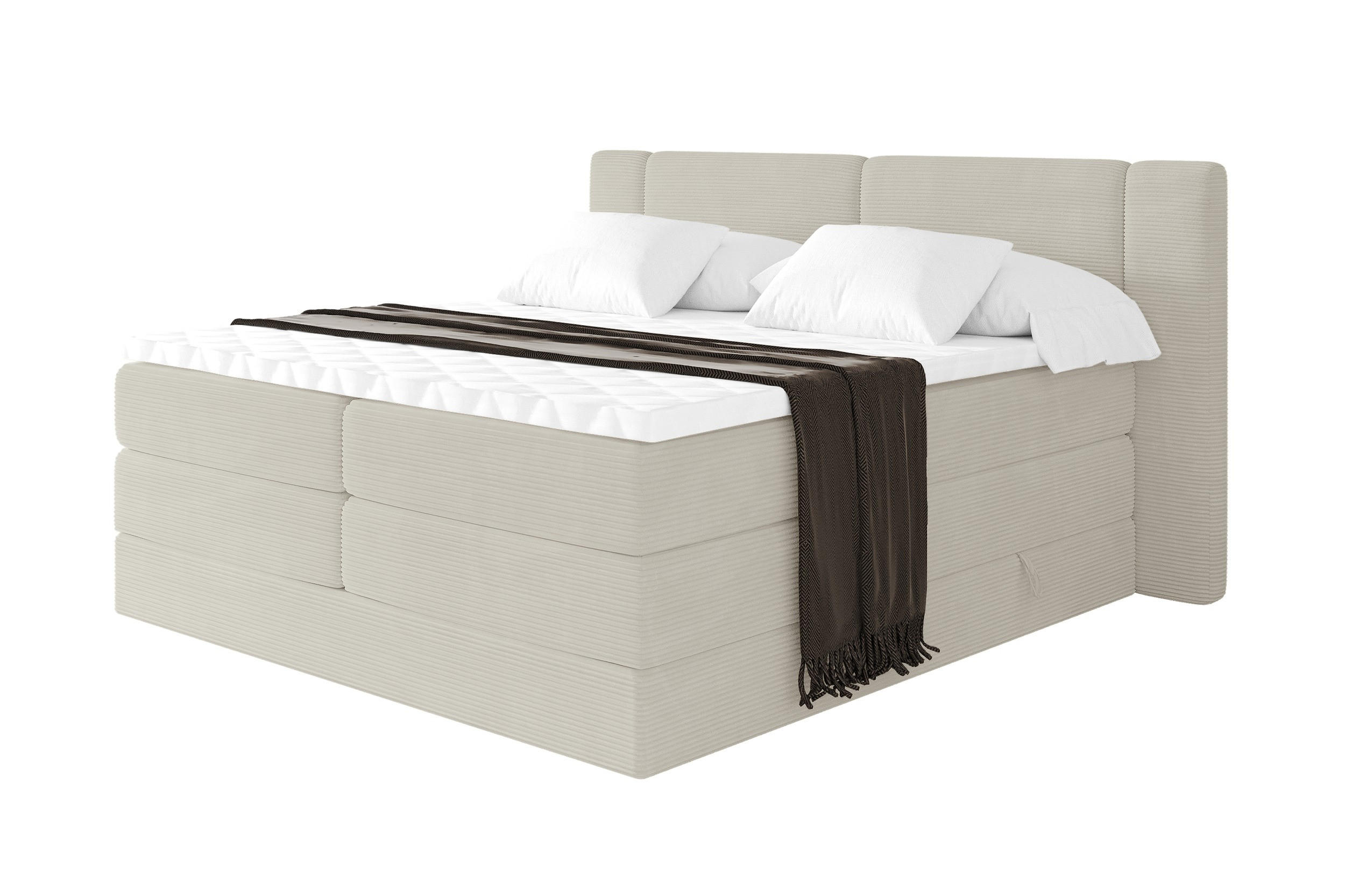 BOXSPRINGBETT mit Matratze H3/H4 - EVON KING - 140x200 cm Creme - Creme, Holzwerkstoff (140/200cm) - ALTDECOR