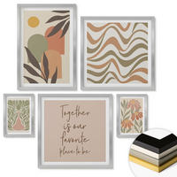 WANDBILDER 5er Set - 50x50 cm & 20x30 cm & 40x60 cm Silberner Rahmen - Abstrakte Pastellblumen - Silberfarben, Kunststoff (40/60cm) - ArtPrintCave
