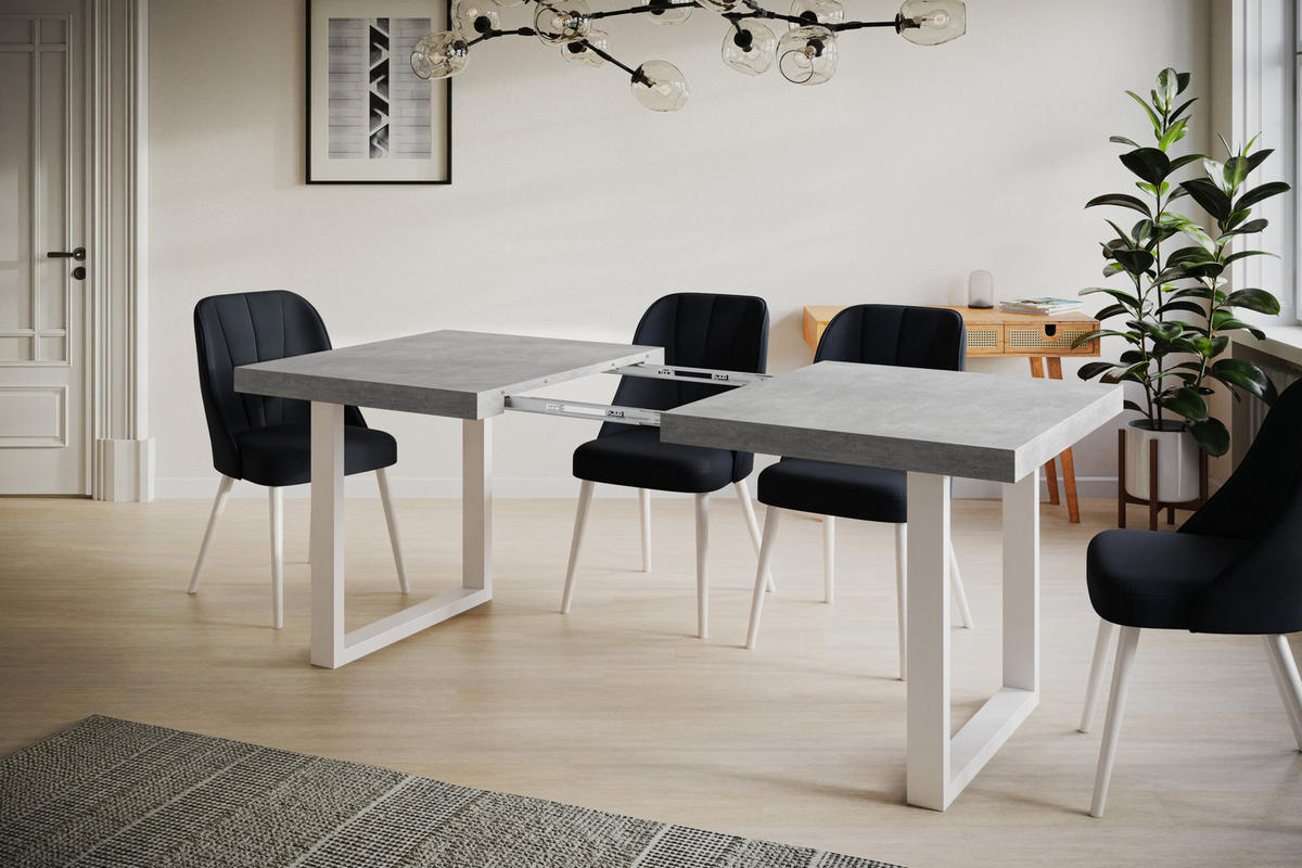 ESSZIMMERTISCH LOFT-U, ausziehbarer Tisch 180-280X90X77 cm, Farbe: Grau, mit Metallbeinen in Farbe Weiß - Weiß/Grau, Holzwerkstoff (180/90/77cm) - Alpi-Möbel