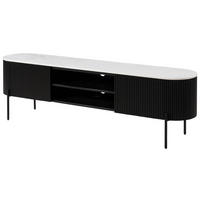TV-BOARD Mango 200x36x51 schwarz lackiert / Marmor weiß BARCELONA #110 - Schwarz, Holz (200/51/36cm) - Massivmoebel24