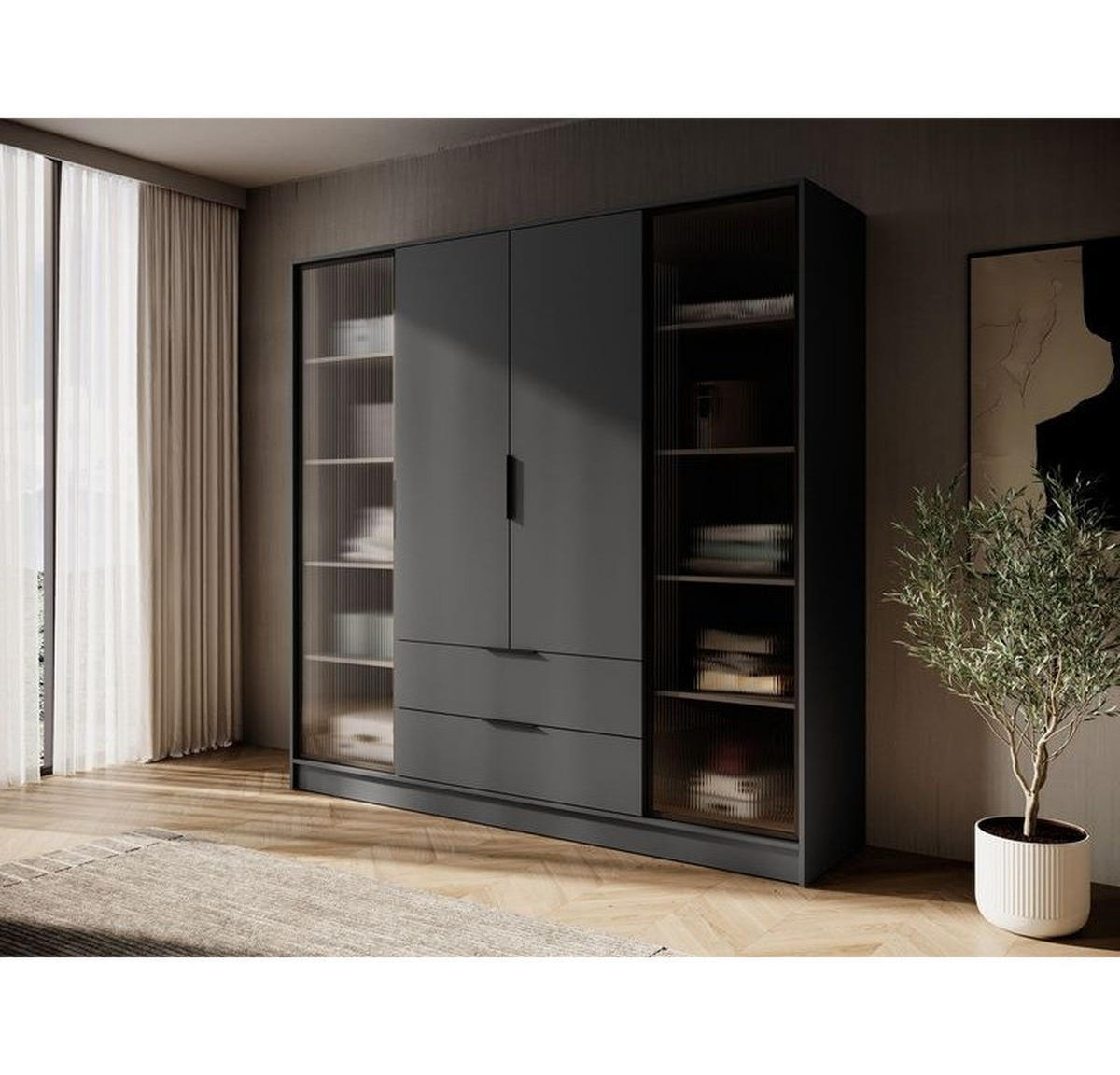 KLEIDERSCHRANK – 206 cm – Kelly – Graphitfarben – KS-GEN0282 - Graphitfarben, Holzwerkstoff (206/200/51cm) - hi-markt