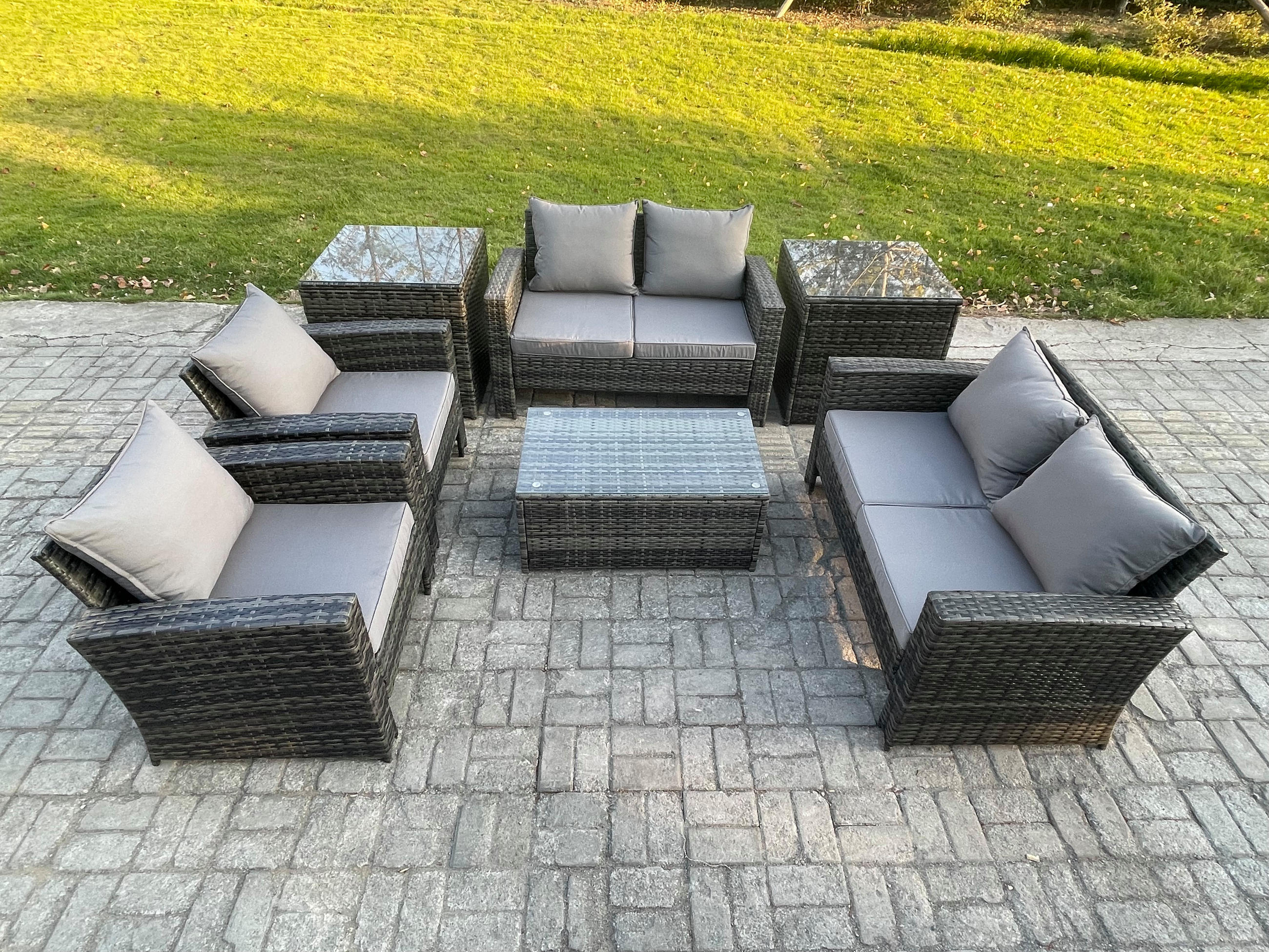 GARTENMÖBEL-SET mit Kissen Polyrattan Dunkelgrau 6-Sitzer - Dunkelgrau, Metall - Fimous