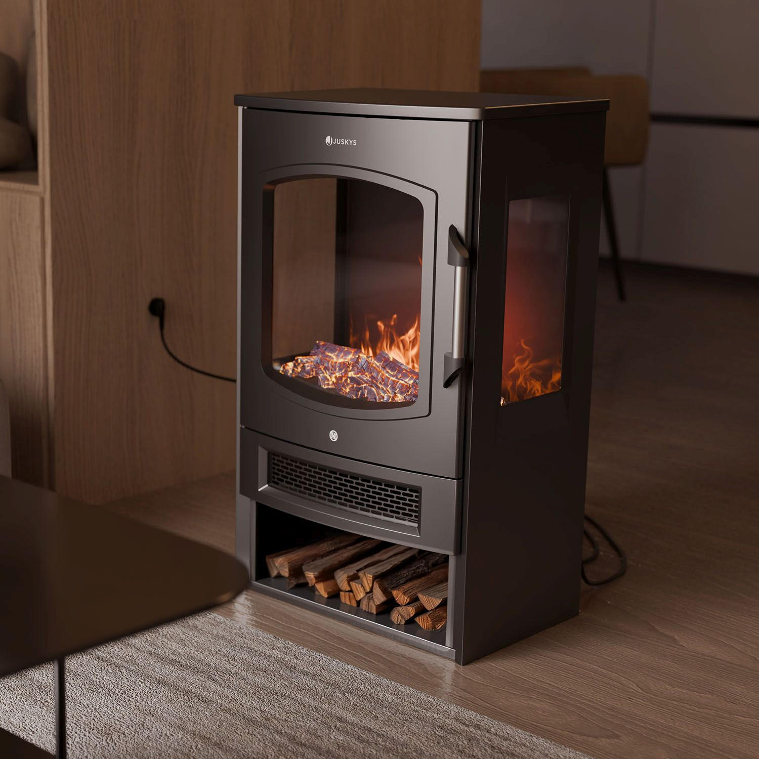 ELEKTROKAMIN 1800W schwarz - Flammenbild separat nutzbar - Schwarz, Metall (35/75/45cm) - Juskys