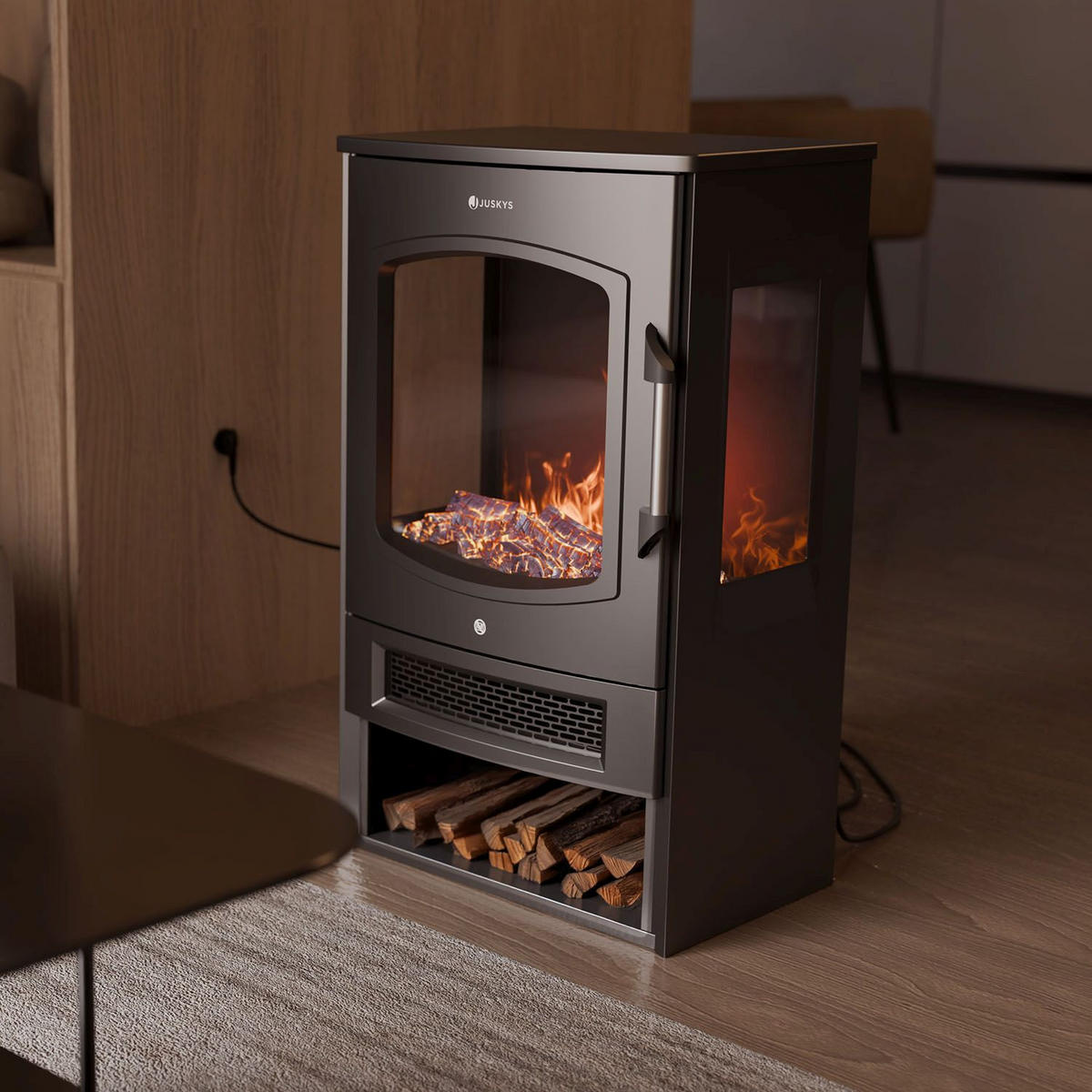 ELEKTROKAMIN 1800W schwarz - Flammenbild separat nutzbar - Schwarz, Metall (35/75/45cm) - Juskys