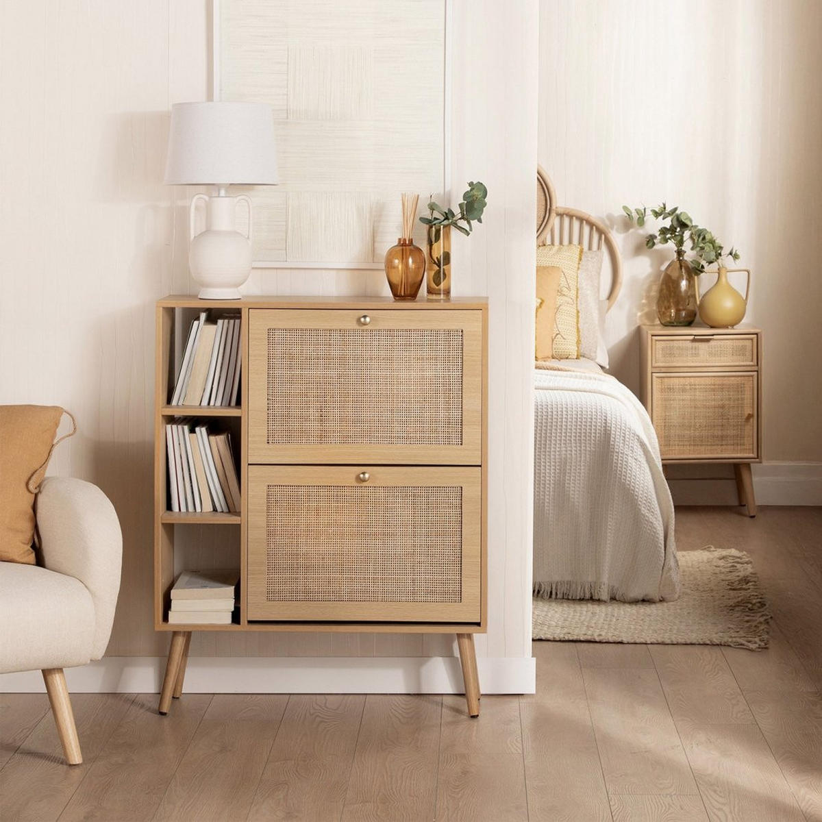 SCHUHSCHRANK DOPPELTES Demi Natürlich 80 cm x 99 cm - Naturfarben, Holzwerkstoff (80/99/24cm) - Klast Home