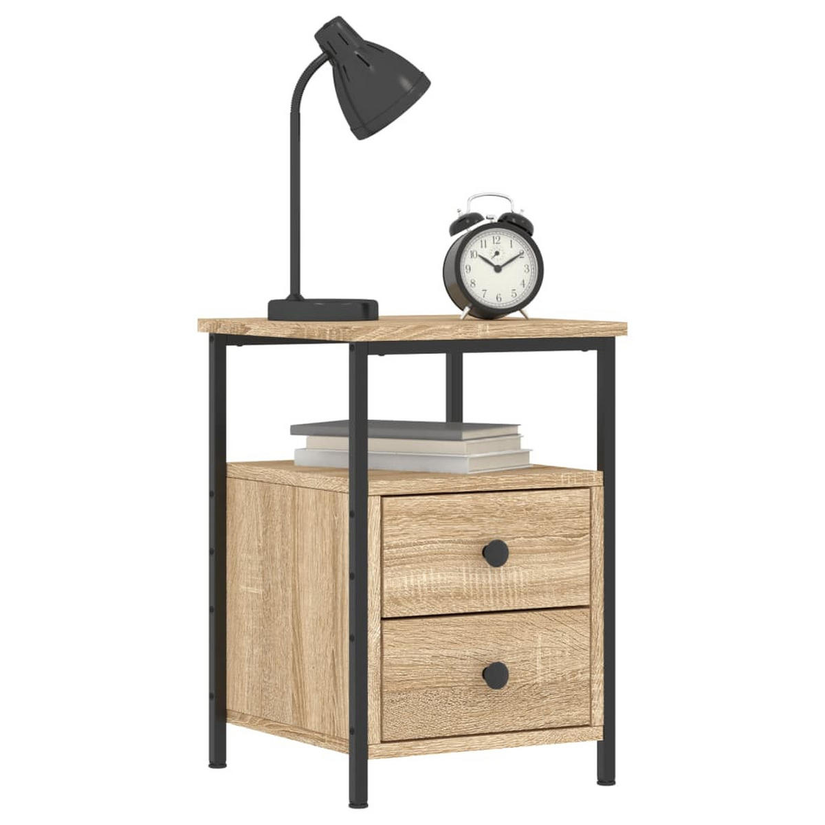 NACHTTISCH 2-teilig mit 2 Schubladen 34/35,5/50 cm aus Holzwerkstoff in Sonoma-Eiche Dekor - Schwarz/Sonoma Eiche, Holz/Metall (35.5/50/34cm) - vidaXL