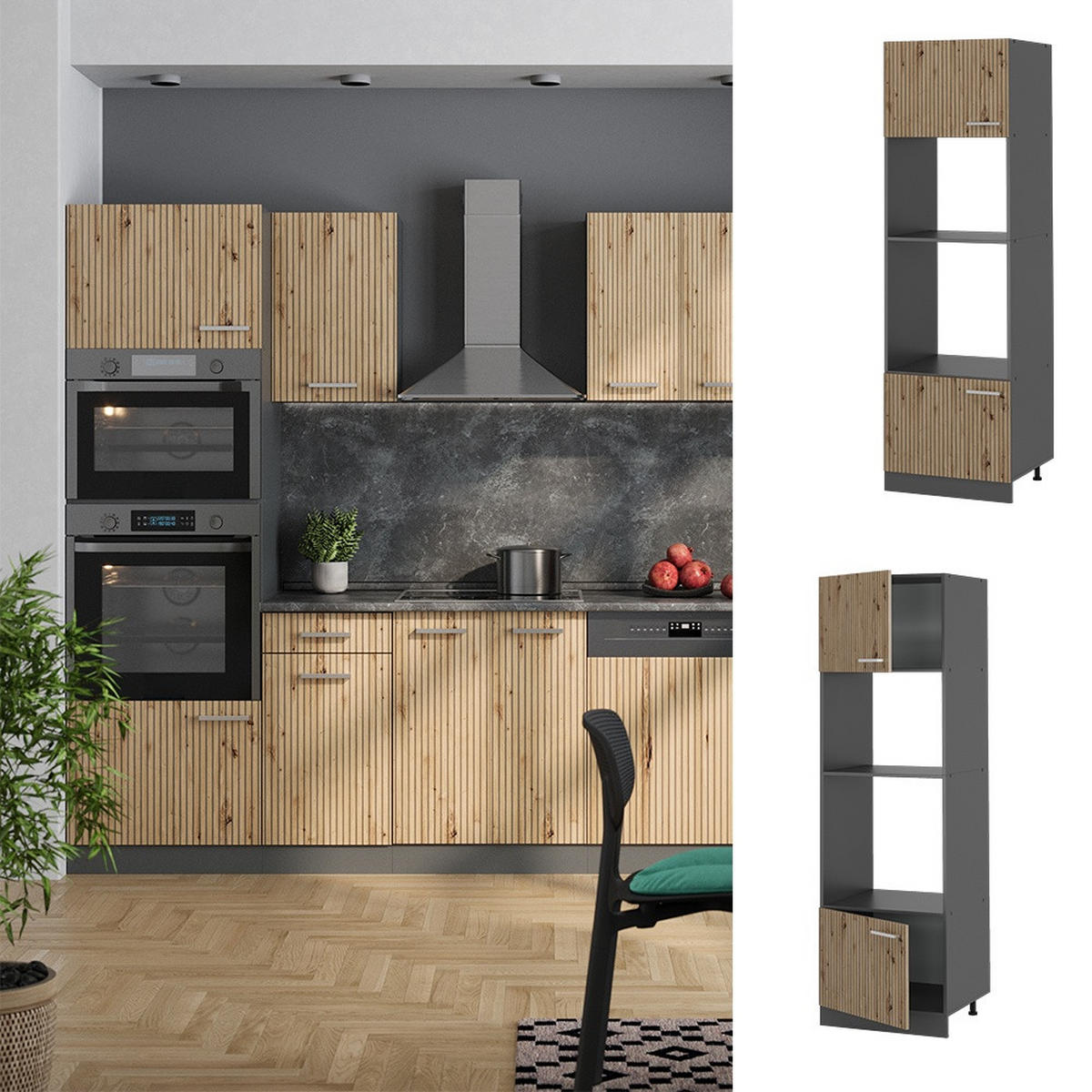 MIKROWELLENSCHRANK R-Line Artisan-Eiche 60 cm - Anthrazit/Eiche Artisan, Holzwerkstoff (60/206.8/57.2cm) - Vicco