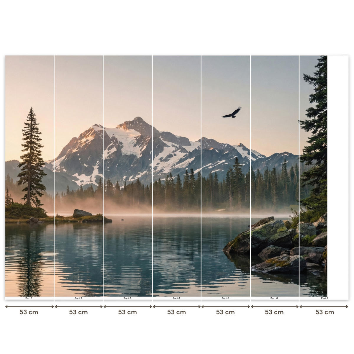 TAPETE - Berge - Wasser - Bäume - 350x260 cm - Multicolor, Papier (350/260cm) - OnlyWow