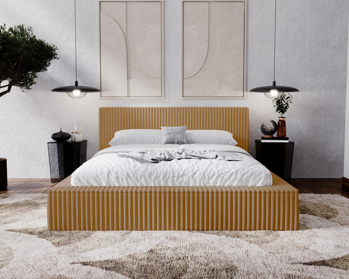 POLSTERBETT mit Bettkasten 140x200 Buffy, Cordstoff, Orange - Orange, Holz/Textil (140/200cm) - Emporius