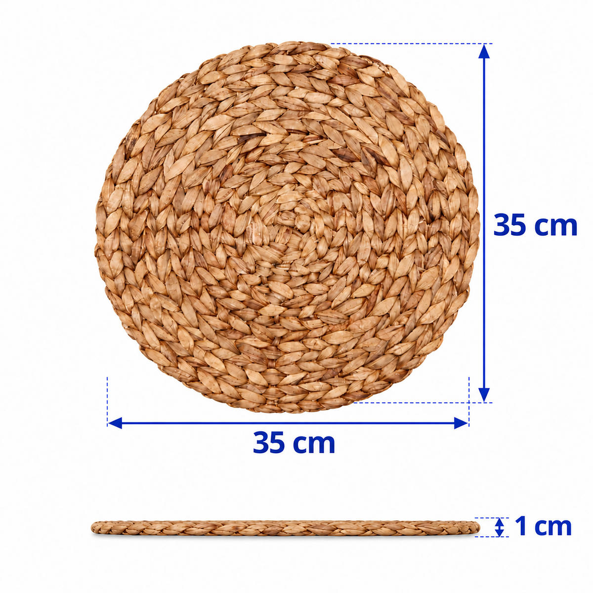 PROSTÍRÁNÍ přírodní 4dílná-sada vodní hyacint kulaté 35 cm - světle hnědá, textil (35/35/1cm) - Relaxdays