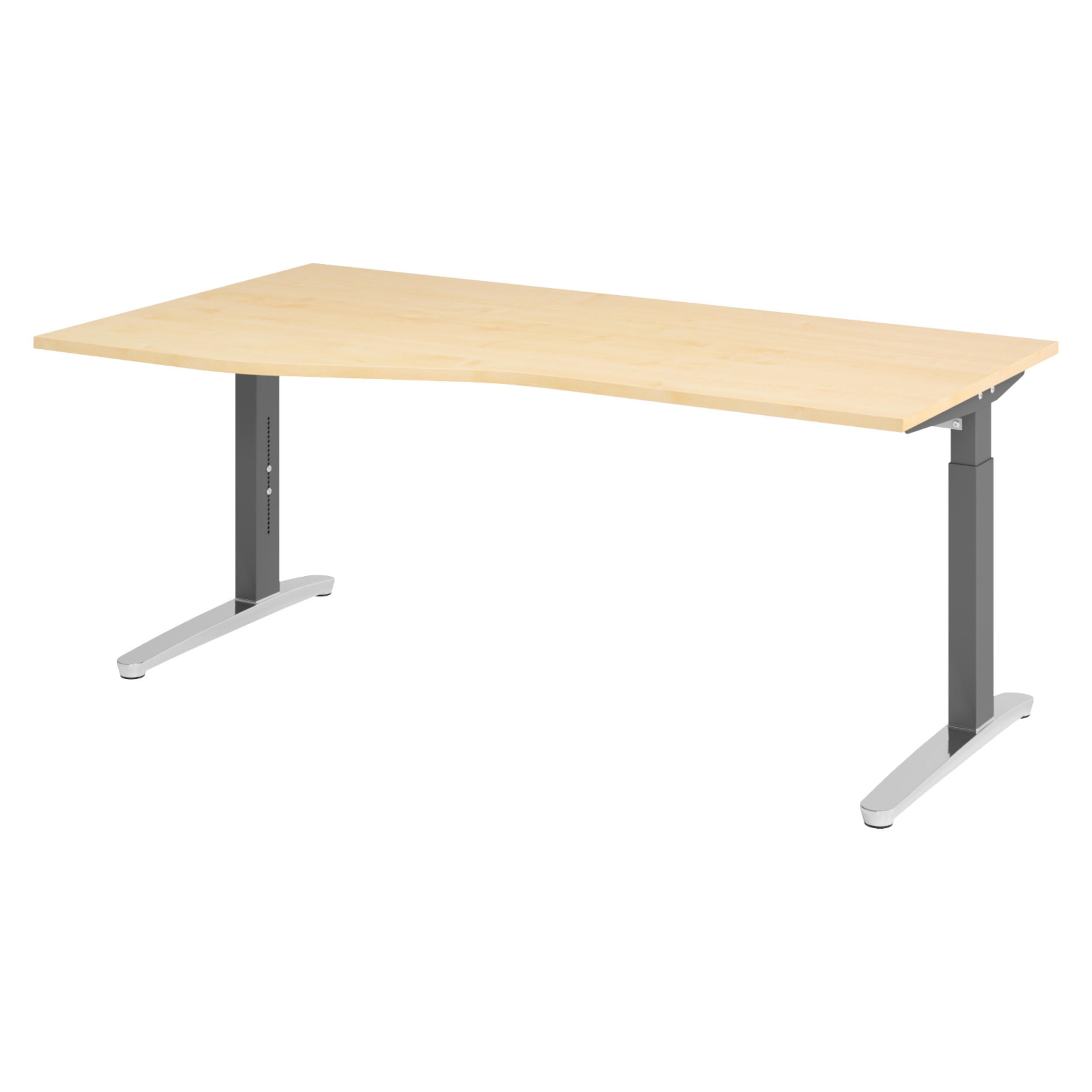 SCHREIBTISCH Serie-XB 100/180/74 cm in Ahornfarben/Graphitfarben/Alu poliert - Silberfarben/Ahornfarben, Holzwerkstoff (100/180/74cm) - bümö