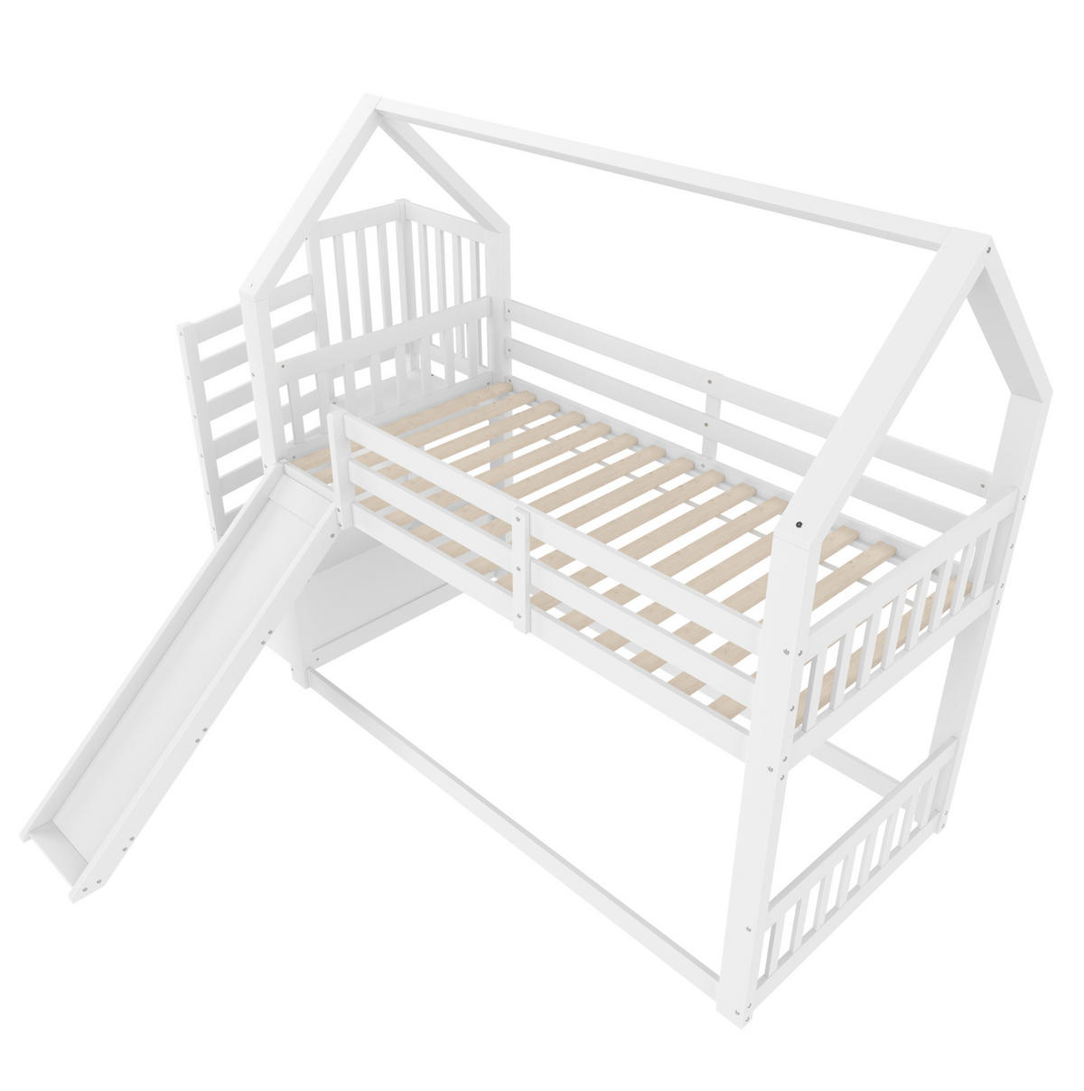 ETAGENBETT Hausbett mit Rutsche und Stauraumtreppe, 90/200 cm, Weiß, ohne Matratze - Weiß, Holz (90/200cm) - MIVRAY