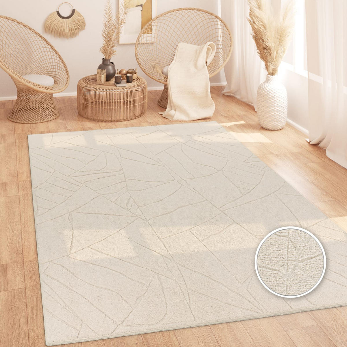 TEPPICH Kurzflor waschbar Struktur Wohnzimmer schmutzabweisend Creme Rechteckig 120x160 - Beige, Textil (160/120cm) - KADIMA DESIGN