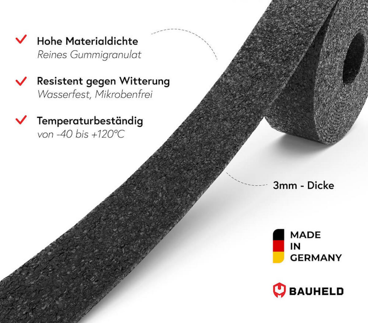 TERRASSENPADS Rolle 20 m x 80 mm x 3 mm - Schwarz, Kunststoff (8/0.3/2000cm) - BAUHELD
