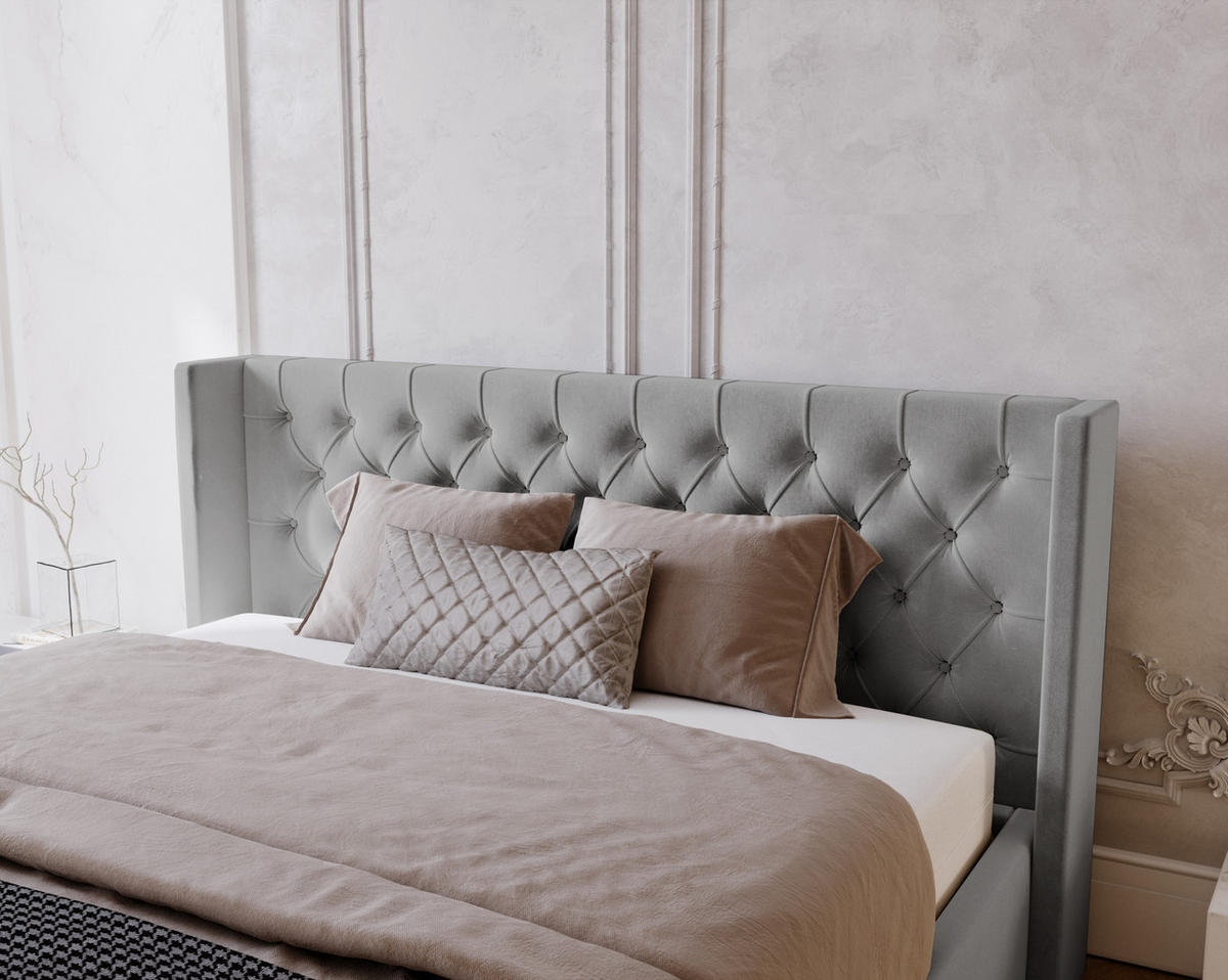 POLSTERBETT 200x200 cm Rolia, Glamour, Chesterfield, Hellgrau - Grau, Holz/Textil (200/200cm) - Emporius