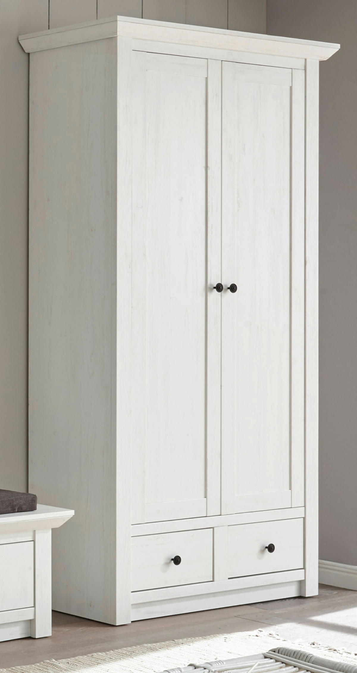 GARDEROBENSCHRANK Pinie weiß, Schuhschrank mit variabler Inneneinteilung - Schwarz/Weiß, Holzwerkstoff/Metall (105/206/45cm) - Furn.Design