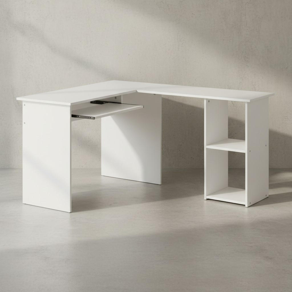 SCHREIBTISCHKOMBINATION ITTER Regal Tastaturauszug, Weiß 140x120x75 cm - Weiß, Holz (120/140/75cm) - KADIMA DESIGN