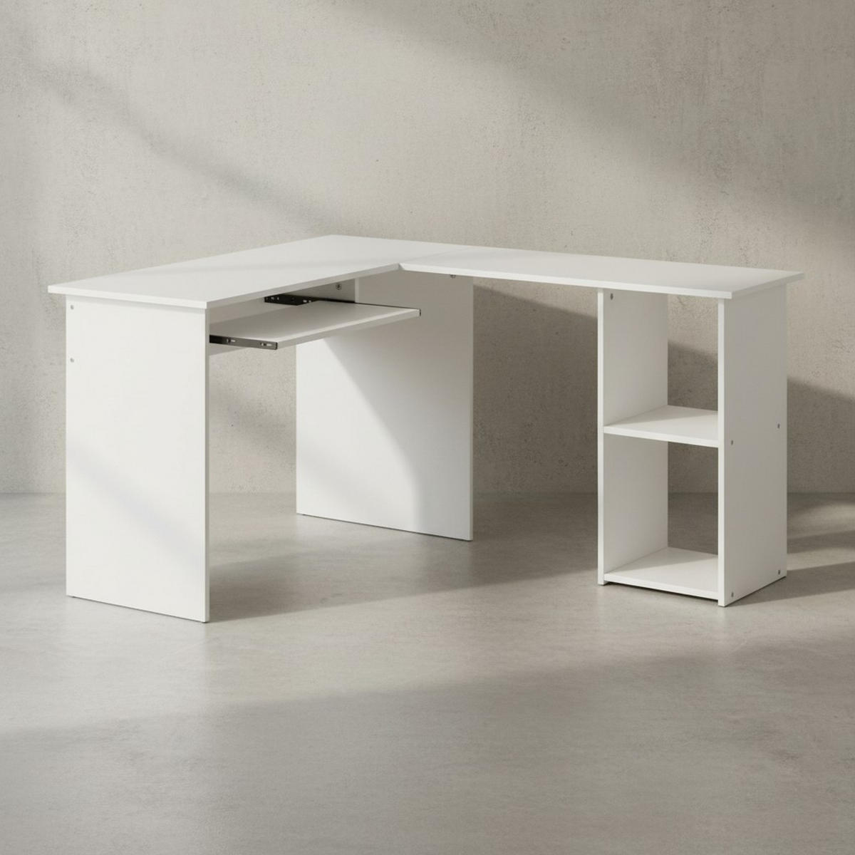 SCHREIBTISCHKOMBINATION ITTER Regal Tastaturauszug, Weiß 140x120x75 cm - Weiß, Holz (120/140/75cm) - KADIMA DESIGN
