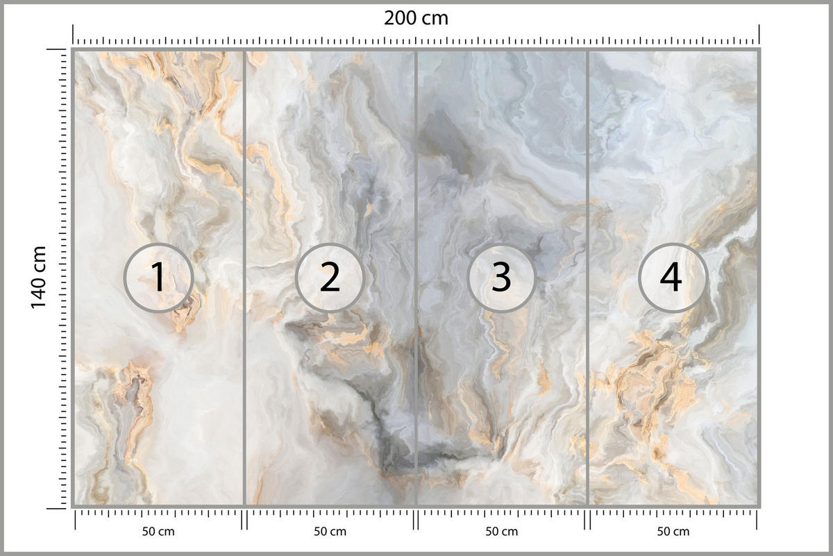 FOTOTAPETE für Küche Grauer Marmor Imitation Gold Adern 200x140 - Beige/Goldfarben, Papier (200/140cm) - Muralo
