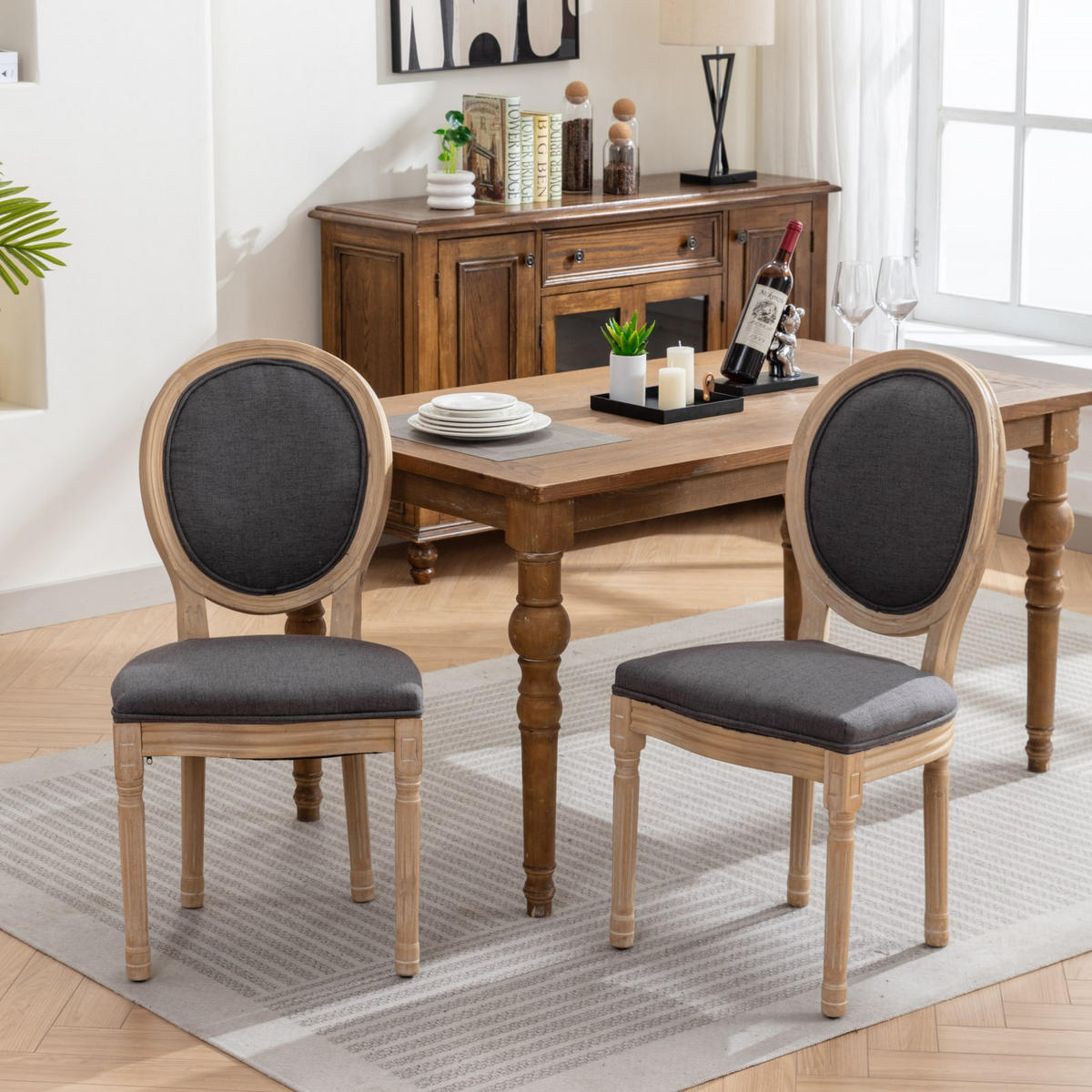 STUHL-SET DE-36323 2 Stück mit antikem Holzrahmen Dunkelgrau - Dunkelgrau, Holz (49/95/59.5cm) - ComfortXL