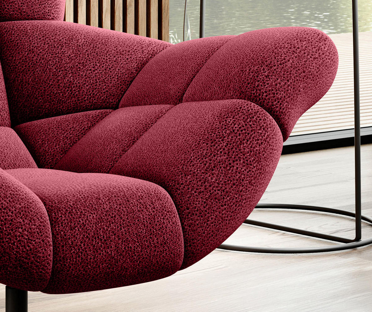 SESSEL SENSI Relaxstuhl mit 360° Drehung und Schwingfunktion – Lux-Schaumkissen, Bordeaux, 104x46x119 cm - Rot/Schwarz, Holz/Textil (104/119/84cm) - DomoHome