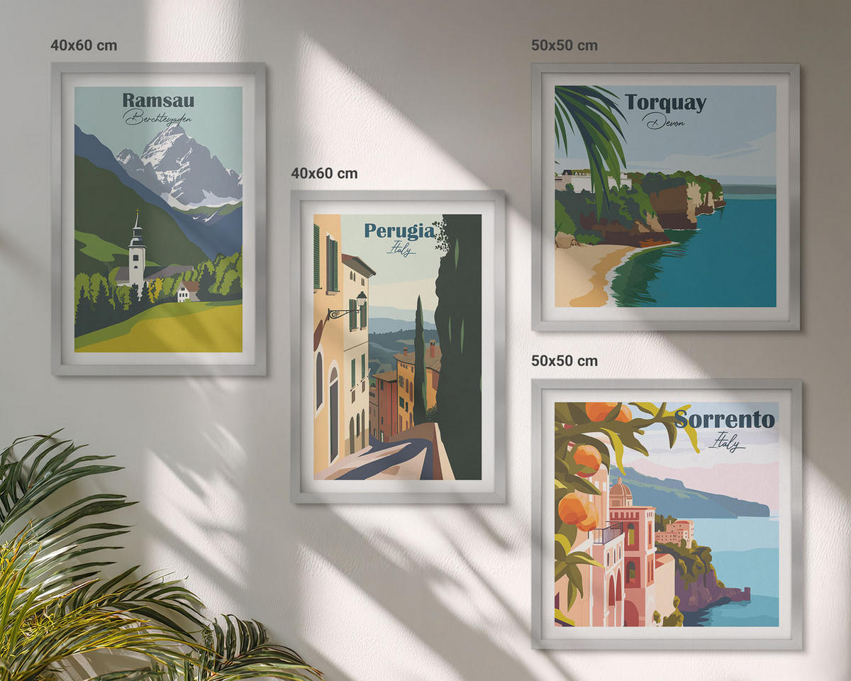 BILDER SET 4er Set - 50x50 cm & 40x60 cm Silberner Rahmen - Berglandschaften und Städte - Silberfarben, Kunststoff (50/50cm) - TULUP