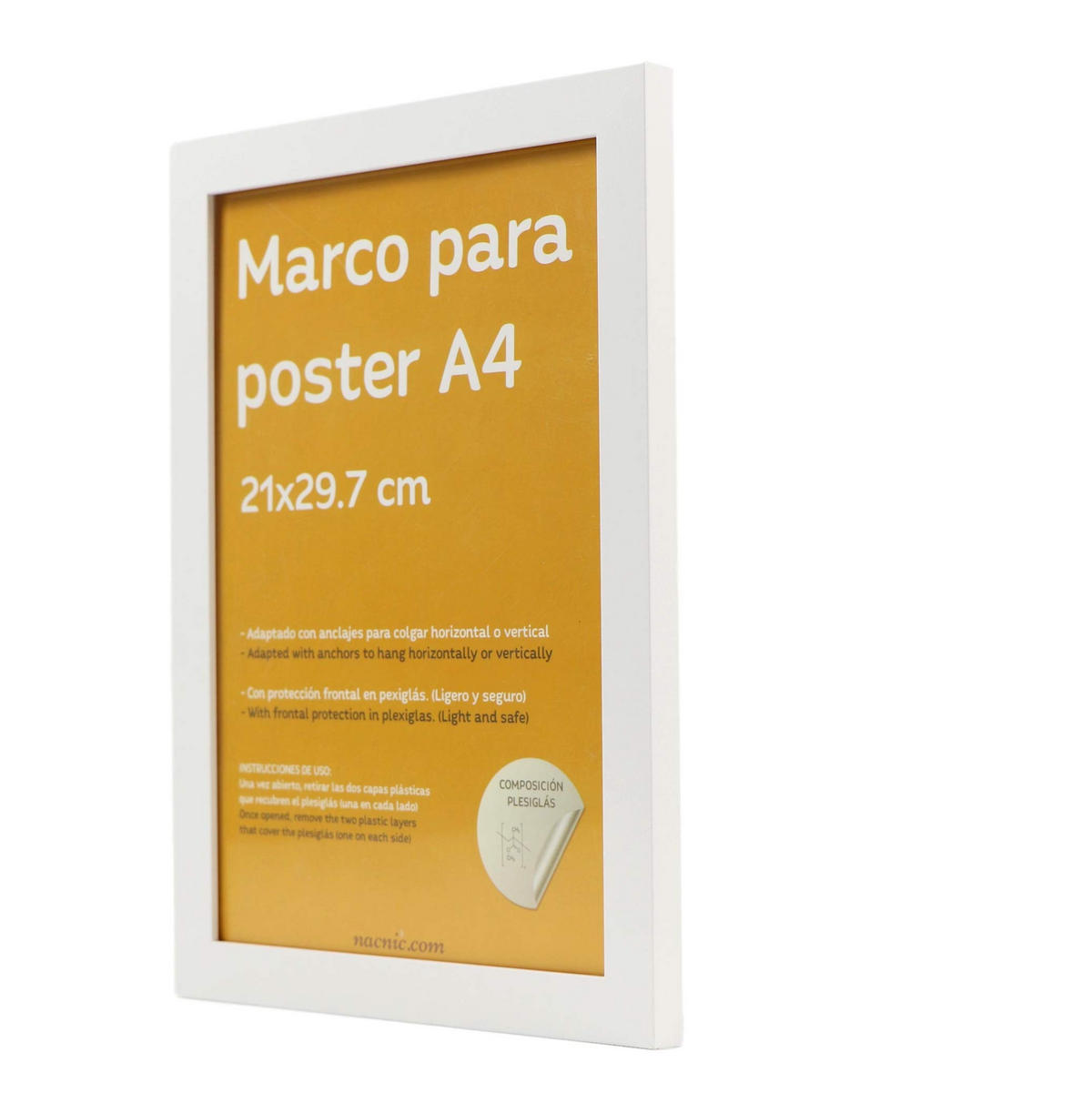 RAHMEN Set mit 4 aus MDF und Acrylglas Schutz und Aussteller für Fotografien, Bilder, Poster, Gemälde, Dekoration für Haus Farbe Weiß A4 - Weiß, Holz (21/3/29.7cm) - Nacnic