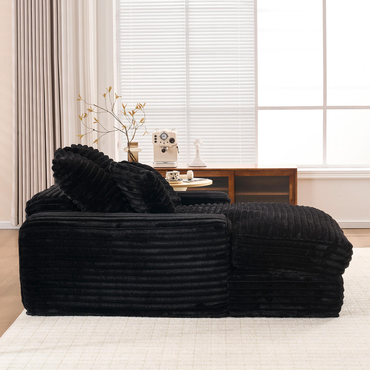 RELAXLIEGE Cordstoff mit Memory-Schaum und 4 Kissen 137/175/63 cm Schwarz - Schwarz, Textil (137/63/175cm) - Redom