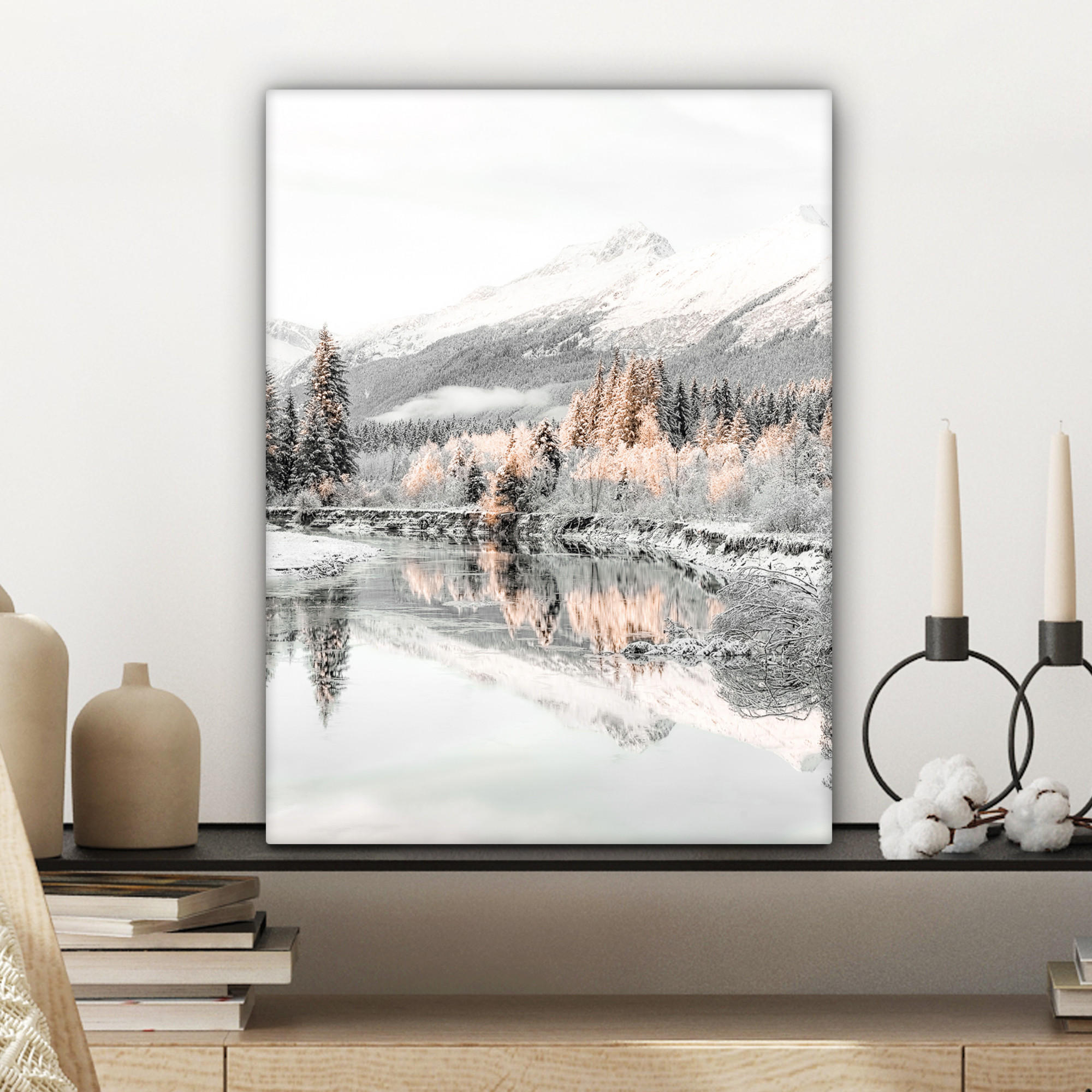 LEINWANDBILD Natur - Winter - Bäume - Berge - Schnee 30x40 cm - Weiß Hochglanz, Textil (30/40cm) - MuchoWow
