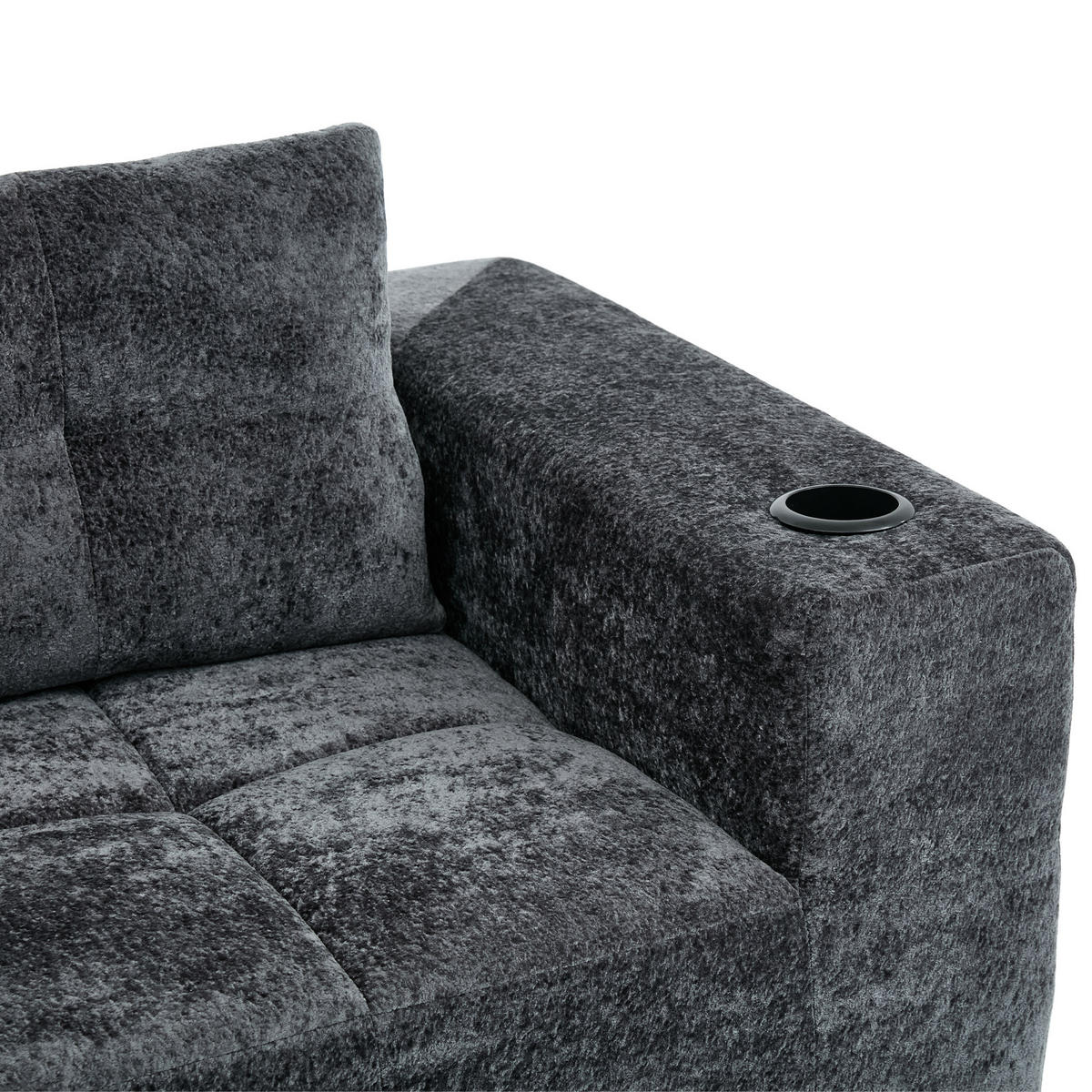ECKSOFA chenille L-form mit getränkehaltern & 3 kissen - Grau, Textil (258/163cm) - Urban Meuble
